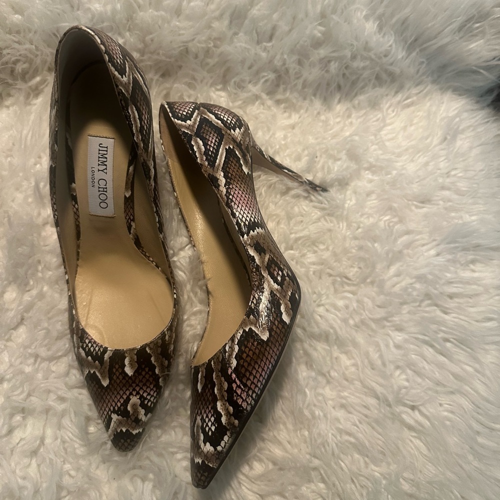Jimmy Choo Brown Snake Print Heels